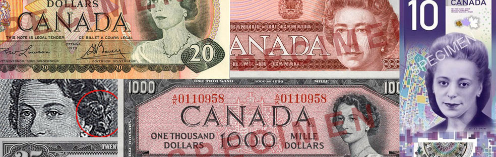 Canadian banknotes, values, description, errors and varieties