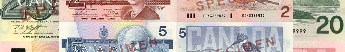 Bank of Canada values and prices of 1986 to 1991 banknotes