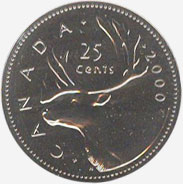 1999 Canada Proof Like Rare Caribou 25 Cent Coin ID#S1. 
